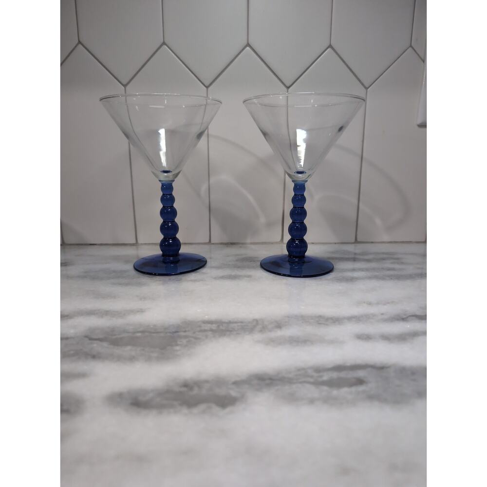 Libbey Metropolis Cobalt Blue Margarita Glasses, Set Of 2, Ball‎ Stem Glassware - Picture 2 of 9
